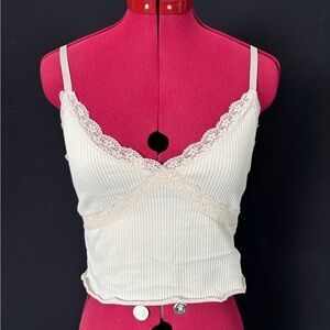 H&M Lace Trim Ribbed Tank Top - Cream